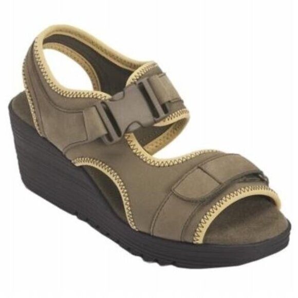 Aerosoles Sandal Womens Size 10.5 M Leather Wedge Cranberry Bog Green - Picture 3 of 14